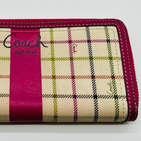 Coach plaid pattern hot pink Barbiecore zippered wallet cardholder change purse - Picture 8 of 8